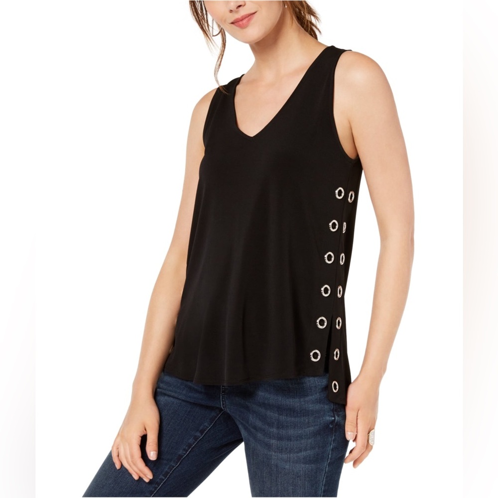 INC Grommet Tank Top Sleeveless Black Size S